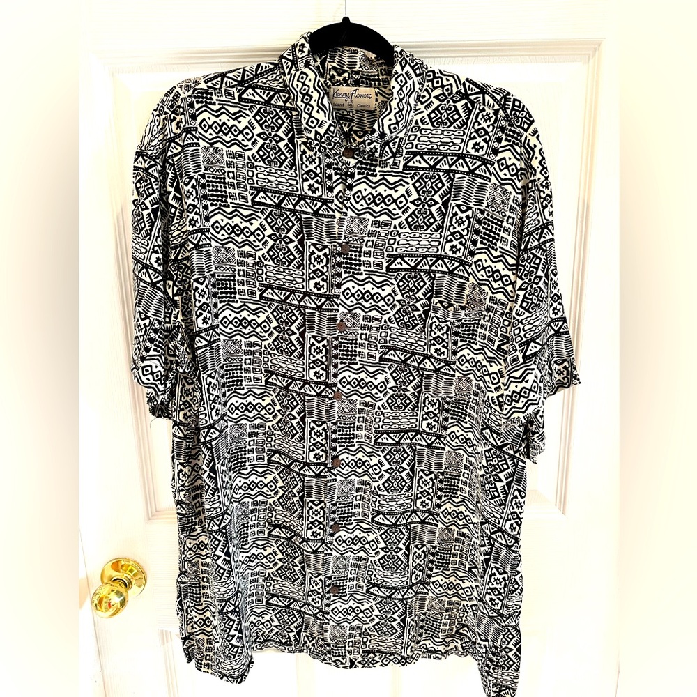 🌺 Kenny Flowers Men’s XL Blue Aztec Tribal Print Button Down Vacation Shirt